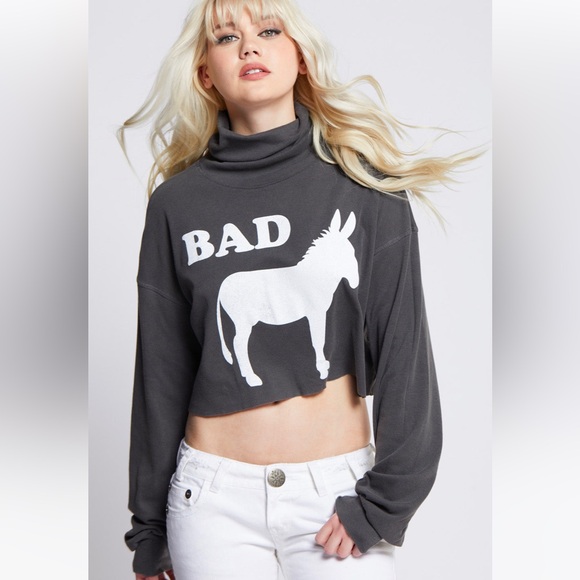 Recycled Karma Bad Donkey Turtleneck Crop Tee - Picture 4 of 4